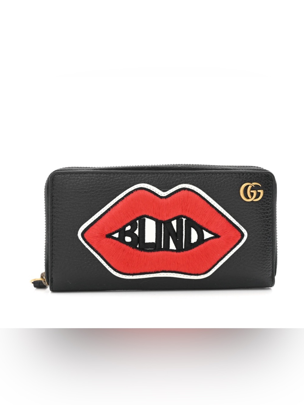 Gucci Pebbled Calfskin Blind For Love Zip Around Wallet Black Limited Edition